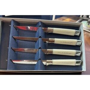 VTG Regent Sheffield Stainless Steak Knives set of 4 white silver starburst